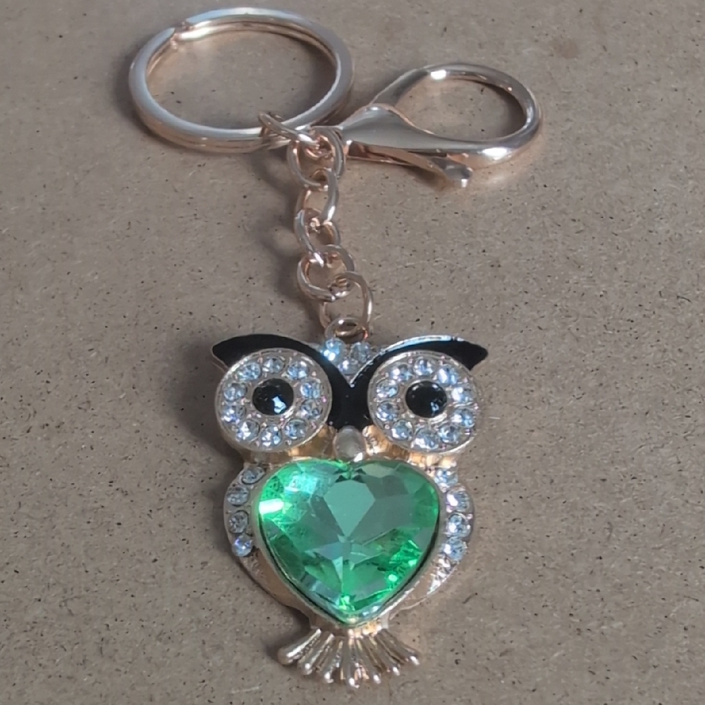 Gold-Tone Owl Keychain Bag Charm
